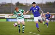 30 April 2021; Rory Gaffney of Shamrock Rovers in action against Kosovar Sadiki of Finn Harps during the SSE Airtricity League Premier Division match between Finn Harps and Shamrock Rovers at Finn Park in Ballybofey, Donegal. Photo by Stephen McCarthy/Sportsfile