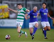 30 April 2021; Gary O'Neill of Shamrock Rovers is tackled by Mark Coyle of Finn Harps during the SSE Airtricity League Premier Division match between Finn Harps and Shamrock Rovers at Finn Park in Ballybofey, Donegal. Photo by Stephen McCarthy/Sportsfile