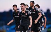 30 April 2021; Cameron McJannet of Derry City, left, celebrates with team-mate Daniel Lafferty, right, after scoring their side's first goal during the SSE Airtricity League Premier Division match between Bohemians and Derry City at Dalymount Park in Dublin. Photo by Seb Daly/Sportsfile