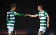30 April 2021; Ronan Finn, left, and Aaron Greene of Shamrock Rovers following their side's victory in the SSE Airtricity League Premier Division match between Finn Harps and Shamrock Rovers at Finn Park in Ballybofey, Donegal. Photo by Stephen McCarthy/Sportsfile