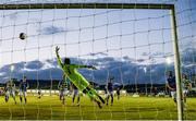 30 April 2021; Sean Hoare of Shamrock Rovers heads his side's second goal past Finn Harps goalkeeper Mark Anthony McGinley during the SSE Airtricity League Premier Division match between Finn Harps and Shamrock Rovers at Finn Park in Ballybofey, Donegal. Photo by Stephen McCarthy/Sportsfile