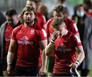 30 April 2021; Michael Lowry, right, and John Andrew of Ulster leave the pitch after the Heineken Challenge Cup semi-final match between Leicester Tigers and Ulster at Welford Road in Leicester, England. Photo by Matt Impey/Sportsfile