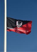 1 May 2021; The flag at Pembroke Cricket Club at half-mast in memory of Pembroke CC member Cyril Irwin before the Inter-Provincial Cup 2021 match between Leinster Lightning and North West Warriors at Pembroke Cricket Club in Dublin. Photo by Brendan Moran/Sportsfile