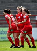 1 May 2021; Noelle Murray of Shelbourne celebrates with team-mate Saoirse Noonan after scoring her side's second goal during the SSE Airtricity Women's National League match between Shelbourne and DLR Waves at Tolka Park in Dublin. Photo by Eóin Noonan/Sportsfile