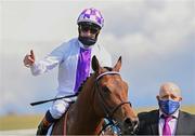 1 May 2021; Jockey Kevin Manning celebrates after riding Poetic Flare to victory in the Qipco 2000 Guineas Stakes at Newmarket Racecourse in Newmarket, England. Hugh Routledge /Sportsfile