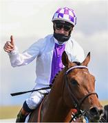 1 May 2021; Jockey Kevin Manning celebrates after riding Poetic Flare to victory in the Qipco 2000 Guineas Stakes at Newmarket Racecourse in Newmarket, England. Hugh Routledge /Sportsfile