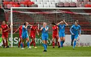 1 May 2021; Avril Brierley of DLR Waves reacts after her side miss a late chance during the SSE Airtricity Women's National League match between Shelbourne and DLR Waves at Tolka Park in Dublin. Photo by Eóin Noonan/Sportsfile