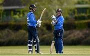 1 May 2021; George Dockrell, left, and Jamie Grassi of Leinster Lightning at the crease during the Inter-Provincial Cup 2021 match between Leinster Lightning and North West Warriors at Pembroke Cricket Club in Dublin. Photo by Brendan Moran/Sportsfile
