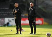 30 April 2021; Bohemians manager Keith Long, right, and assistant manager Trevor Croly before the SSE Airtricity League Premier Division match between Bohemians and Derry City at Dalymount Park in Dublin. Photo by Seb Daly/Sportsfile