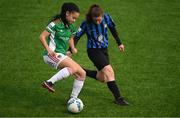 1 May 2021; Lauren Egbuloniu of Cork City in action against Emma Donohoe of Athlone Town during the SSE Airtricity Women's National League match between Athlone Town and Cork City at Athlone Town Stadium in Athlone, Westmeath. Photo by Ramsey Cardy/Sportsfile