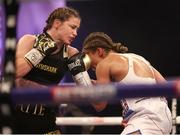 1 May 2021; Katie Taylor, left, in action against Natasha Jonas during their WBC, WBA, IBF and WBO female lightweight title fight at the Manchester Arena in Manchester, England. Photo by Mark Robinson / Matchroom Boxing via Sportsfile