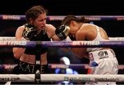 1 May 2021; Katie Taylor, left, and Natasha Jonas during their WBC, WBA, IBF and WBO female lightweight title fight at the Manchester Arena in Manchester, England. Photo by Mark Robinson / Matchroom Boxing via Sportsfile