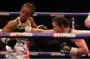 1 May 2021; Katie Taylor, right, and Natasha Jonas during their WBC, WBA, IBF and WBO female lightweight title fight at the Manchester Arena in Manchester, England. Photo by Mark Robinson / Matchroom Boxing via Sportsfile