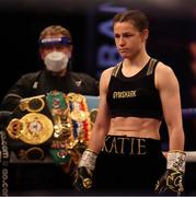 1 May 2021; Katie Taylor prior to her WBC, WBA, IBF and WBO female lightweight title fight against Natasha Jonas at the Manchester Arena in Manchester, England. Photo by Mark Robinson / Matchroom Boxing via Sportsfile