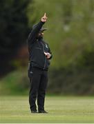 2 May 2021; Umpire Azam Ali Baig signals a wicket during the Arachas Super 50 Cup 2021 match between Typhoons and Scorchers at Pembroke Cricket Club in Dublin. Photo by Seb Daly/Sportsfile