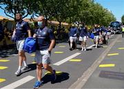 2 May 2021; Ross Molony, left, and senior coach Stuart Lancaster arrive before the Heineken Champions Cup semi-final match between La Rochelle and Leinster at Stade Marcel Deflandre in La Rochelle, France. Photo by Julien Poupart/Sportsfile