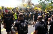 2 May 2021; La Rochelle supporters cheer on their side as they arrive before the Heineken Champions Cup semi-final match between La Rochelle and Leinster at Stade Marcel Deflandre in La Rochelle, France. Photo by Julien Poupart/Sportsfile