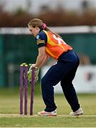 2 May 2021; Shauna Kavanagh of Scorchers removes the bails to run out Typhoons' Jane Maguire during the Arachas Super 50 Cup 2021 match between Typhoons and Scorchers at Pembroke Cricket Club in Dublin. Photo by Seb Daly/Sportsfile