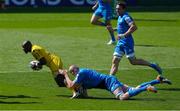 2 May 2021; Raymond Rhule of La Rochelle is tackled by Devin Toner of Leinster during the Heineken Champions Cup semi-final match between La Rochelle and Leinster at Stade Marcel Deflandre in La Rochelle, France. Photo by Julien Poupart/Sportsfile