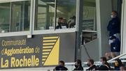 2 May 2021; Leinster head coach Leo Cullen, 3rd from left, watches from the stand during the Heineken Champions Cup semi-final match between La Rochelle and Leinster at Stade Marcel Deflandre in La Rochelle, France. Photo by Julien Poupart/Sportsfile