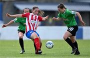 2 May 2021; Eve O'Sullivan of Treaty United in action against Áine O'Gorman, left, and Eleanor Ryan-Doyle of Peamount United during the SSE Airtricity Women's National League match between Treaty United and Peamount United at Jackman Park in Limerick. Photo by Piaras Ó Mídheach/Sportsfile