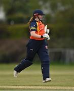 2 May 2021; Jenny Sparrow of Scorchers after scoring her side's winning runs during the Arachas Super 50 Cup 2021 match between Typhoons and Scorchers at Pembroke Cricket Club in Dublin. Photo by Seb Daly/Sportsfile