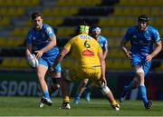 2 May 2021; Ross Byrne of Leinster in action against Grégory Alldritt of La Rochelle during the Heineken Champions Cup semi-final match between La Rochelle and Leinster at Stade Marcel Deflandre in La Rochelle, France. Photo by Julien Poupart/Sportsfile