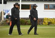 2 May 2021; Umpires Steve Woods and Azam Ali Baig during the Arachas Super 50 Cup 2021 match between Typhoons and Scorchers at Pembroke Cricket Club in Dublin. Photo by Seb Daly/Sportsfile