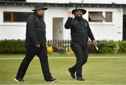 2 May 2021; Umpires Steve Woods and Azam Ali Baig during the Arachas Super 50 Cup 2021 match between Typhoons and Scorchers at Pembroke Cricket Club in Dublin. Photo by Seb Daly/Sportsfile