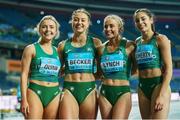 2 May 2021; The Ireland women's relay team, from left, Sarah Quinn, Sophie Becker, Aoife Lynch and Kate Doherty after finishing second in their 4x200 metre final during the IAAF World Athletics Relays at the Merchant Slaski Stadium in Chorzow, Poland. Photo by Radoslaw Jozwiak/Sportsfile