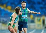 2 May 2021; Andrew Mellon of Ireland passes the baton to team-mate Phil Healy whilst competing in the mixed 4x400 metre final during the IAAF World Athletics Relays at the Merchant Slaski Stadium in Chorzow, Poland. Photo by Radoslaw Jozwiak/Sportsfile