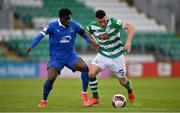 3 May 2021; Aaron Greene of Shamrock Rovers in action against Tunmise Sobowale of Waterford during the SSE Airtricity League Premier Division match between Shamrock Rovers and Waterford at Tallaght Stadium in Dublin. Photo by Seb Daly/Sportsfile