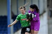 2 May 2021; Treaty United goalkeeper Michaela Mitchell in action against Eleanor Ryan-Doyle of Peamount United during the SSE Airtricity Women's National League match between Treaty United and Peamount United at Jackman Park in Limerick. Photo by Piaras Ó Mídheach/Sportsfile