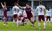 3 May 2021; James Clarke of Drogheda United, centre, celebrates after scoring a late equaliser during the SSE Airtricity League Premier Division match between Drogheda United and Bohemians at Head in the Game Park in Drogheda, Louth. Photo by Sam Barnes/Sportsfile