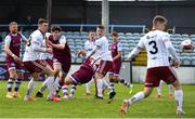 3 May 2021; James Clarke of Drogheda United, third from left, heads to score his side's first goal during the SSE Airtricity League Premier Division match between Drogheda United and Bohemians at Head in the Game Park in Drogheda, Louth. Photo by Sam Barnes/Sportsfile