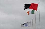 3 May 2021; Flags fly in windy conditions before the SSE Airtricity League Premier Division match between Longford Town and Dundalk at Bishopsgate in Longford. Photo by Ramsey Cardy/Sportsfile