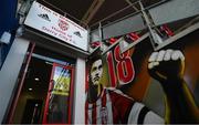 3 May 2021; A recently painted mural in tribute to the late Derry City player Mark Farren at the tunnel area of the Ryan McBride Brandywell Stadium before the SSE Airtricity League Premier Division match between Derry City and Finn Harps at Ryan McBride Brandywell Stadium in Derry. Photo by Stephen McCarthy/Sportsfile