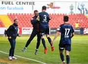 3 May 2021; St Patrick's Athletic head coach Stephen O'Donnell celebrates with Ian Bermingham of St Patrick's Athletic after he scored a late equaliser for his side during the SSE Airtricity League Premier Division match between Sligo Rovers and St Patrick's Athletic at The Showgrounds in Sligo. Photo by Eóin Noonan/Sportsfile