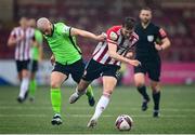 3 May 2021; Will Patching of Derry City in action against Mark Coyle of Finn Harps during the SSE Airtricity League Premier Division match between Derry City and Finn Harps at Ryan McBride Brandywell Stadium in Derry. Photo by Stephen McCarthy/Sportsfile