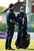 4 May 2021; Lorcan Tucker with Leinster Lightning head coach Nigel Jones before the Inter-Provincial Cup 2021 match between Leinster Lightning and Northern Knights at Pembroke Cricket Club in Dublin. Photo by Matt Browne/Sportsfile