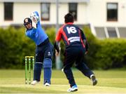 4 May 2021; Jamie Grassi of Leinster Lightning is bowled a delivery by Ruan Pretorius of Northern Knights during the Inter-Provincial Cup 2021 match between Leinster Lightning and Northern Knights at Pembroke Cricket Club in Dublin. Photo by Matt Browne/Sportsfile