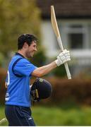 4 May 2021; George Dockrell of Leinster Lightning after scoring a 100 during the Inter-Provincial Cup 2021 match between Leinster Lightning and Northern Knights at Pembroke Cricket Club in Dublin.  Photo by Matt Browne/Sportsfile