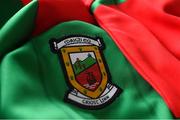 3 May 2021; A general view of the county crest on a jersey during a Mayo football squad portrait session at Elverys MacHale Park in Mayo. Photo by Piaras Ó Mídheach/Sportsfile