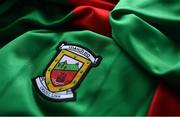 3 May 2021; A general view of the county crest on a jersey during a Mayo football squad portrait session at Elverys MacHale Park in Mayo. Photo by Piaras Ó Mídheach/Sportsfile