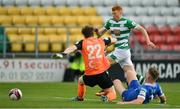 3 May 2021; Rory Gaffney of Shamrock Rovers in action against Paul Martin, left, and Cameron Evans of Waterford during the SSE Airtricity League Premier Division match between Shamrock Rovers and Waterford at Tallaght Stadium in Dublin. Photo by Seb Daly/Sportsfile