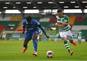 3 May 2021; Aaron Greene of Shamrock Rovers in action against Tunmise Sobowale of Waterford during the SSE Airtricity League Premier Division match between Shamrock Rovers and Waterford at Tallaght Stadium in Dublin. Photo by Seb Daly/Sportsfile