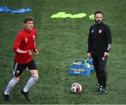 3 May 2021; Derry City coach Raffaele Cretaro and Ronan Boyce, left, before the SSE Airtricity League Premier Division match between Derry City and Finn Harps at the Ryan McBride Brandywell Stadium in Derry. Photo by Stephen McCarthy/Sportsfile