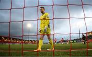 3 May 2021; Derry City goalkeeper Nathan Gartside reacts after conceding their opening goal during the SSE Airtricity League Premier Division match between Derry City and Finn Harps at the Ryan McBride Brandywell Stadium in Derry. Photo by Stephen McCarthy/Sportsfile