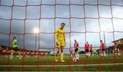 3 May 2021; Derry City goalkeeper Nathan Gartside reacts after conceding their opening goal during the SSE Airtricity League Premier Division match between Derry City and Finn Harps at the Ryan McBride Brandywell Stadium in Derry. Photo by Stephen McCarthy/Sportsfile