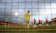 3 May 2021; Derry City goalkeeper Nathan Gartside reacts after conceding their opening goal during the SSE Airtricity League Premier Division match between Derry City and Finn Harps at the Ryan McBride Brandywell Stadium in Derry. Photo by Stephen McCarthy/Sportsfile